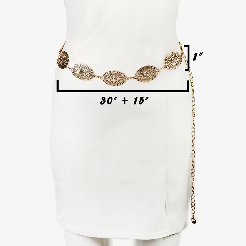 Oval Disc Chain Concho Link Belt | Gold or Silver
